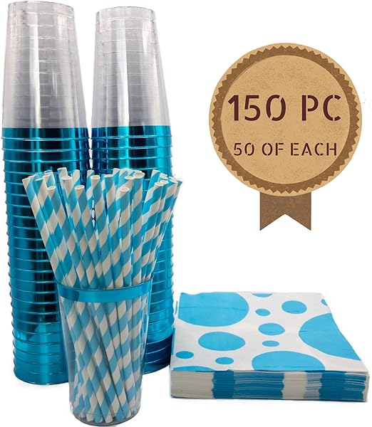 Amazon Com Teal Blue Plastic Cups Cocktail Napkins Paper