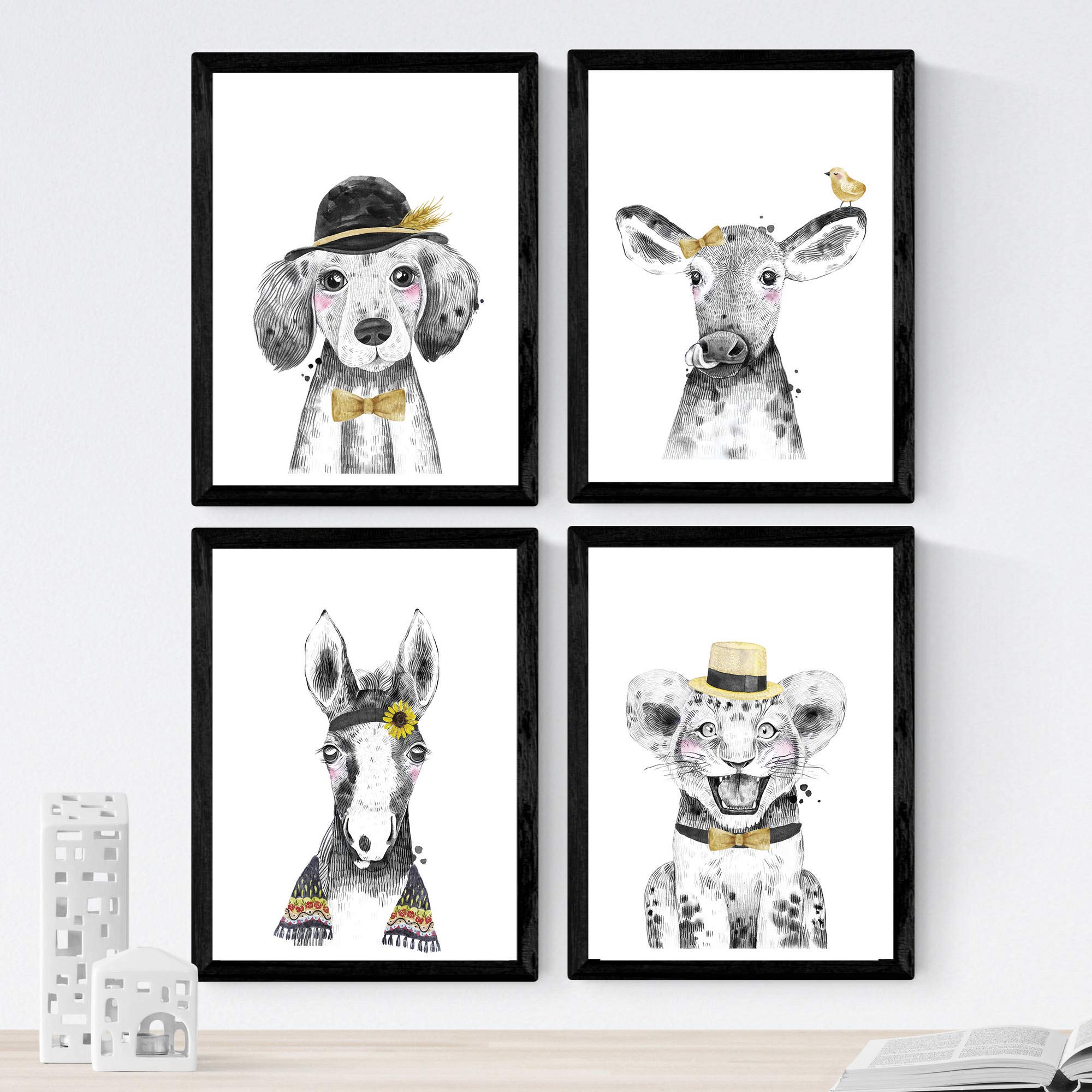 Nacnic Set of 4 sheets of Animals Children Son Hat, in A4 size, Poster paper 250 gr Frameless