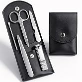 HANTEKAS Travel Manicure Set Professional Nail Clipper Kit-5 Pieces Stainless Steel Manicure Kit, Women Men Grooming kit With Nail Care Tools Beauty Scissors Tweezers (Silver Black)