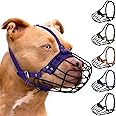 Pitbull Dog Muzzle Breathable Metal Basket for Large Dogs Amstaff Staffordshire Terrier Secure Wire Mask Adjustable Durable Leather Straps Biting Chewing Barking (Large, Purple)