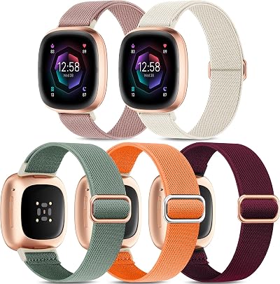 Higgs 5 Pack Straps for Versa 4/3/Sense 2 Nylon Sport Band Soft Elastic