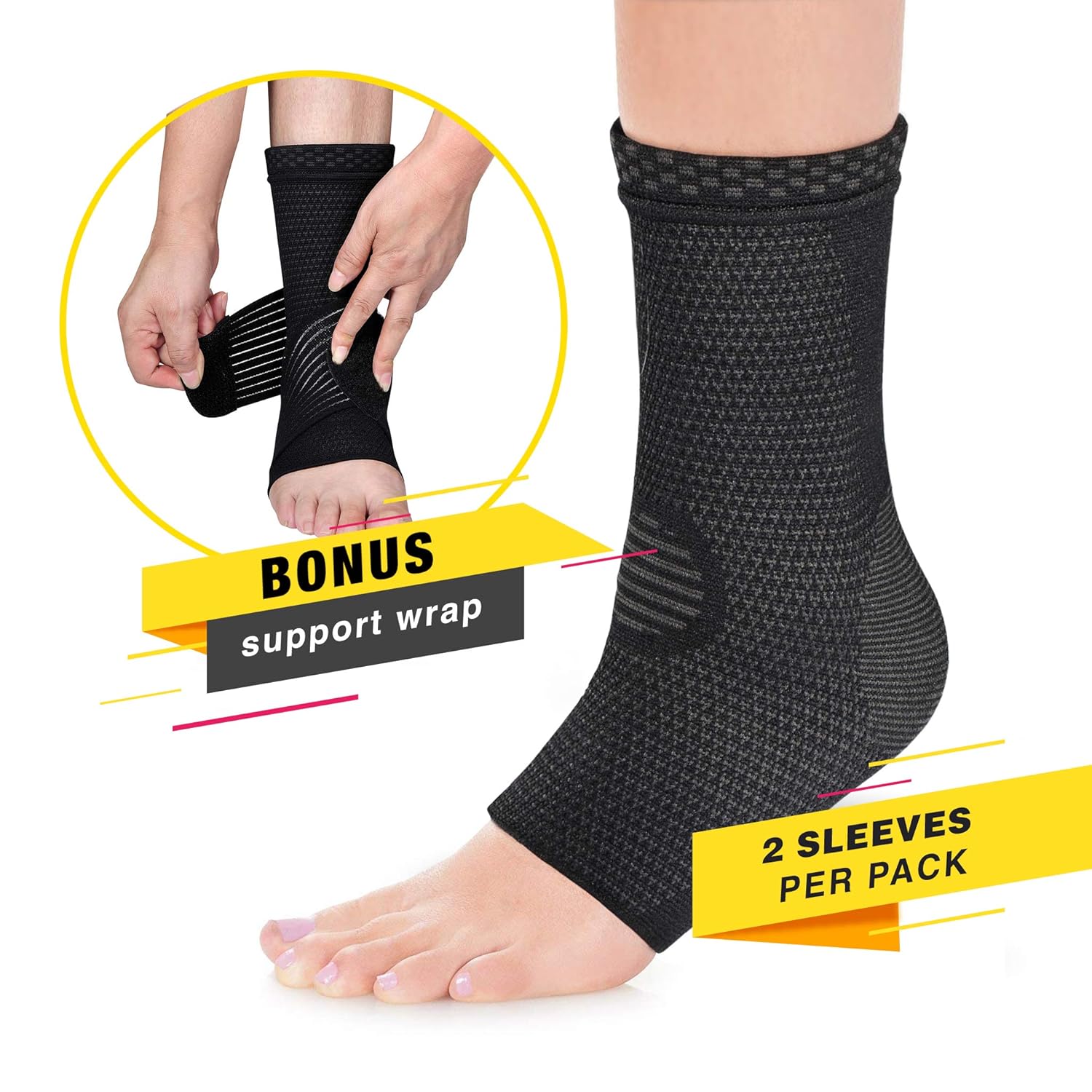 Modetro Sports Ankle Brace Compression Support Sleeve w/Free Ankle