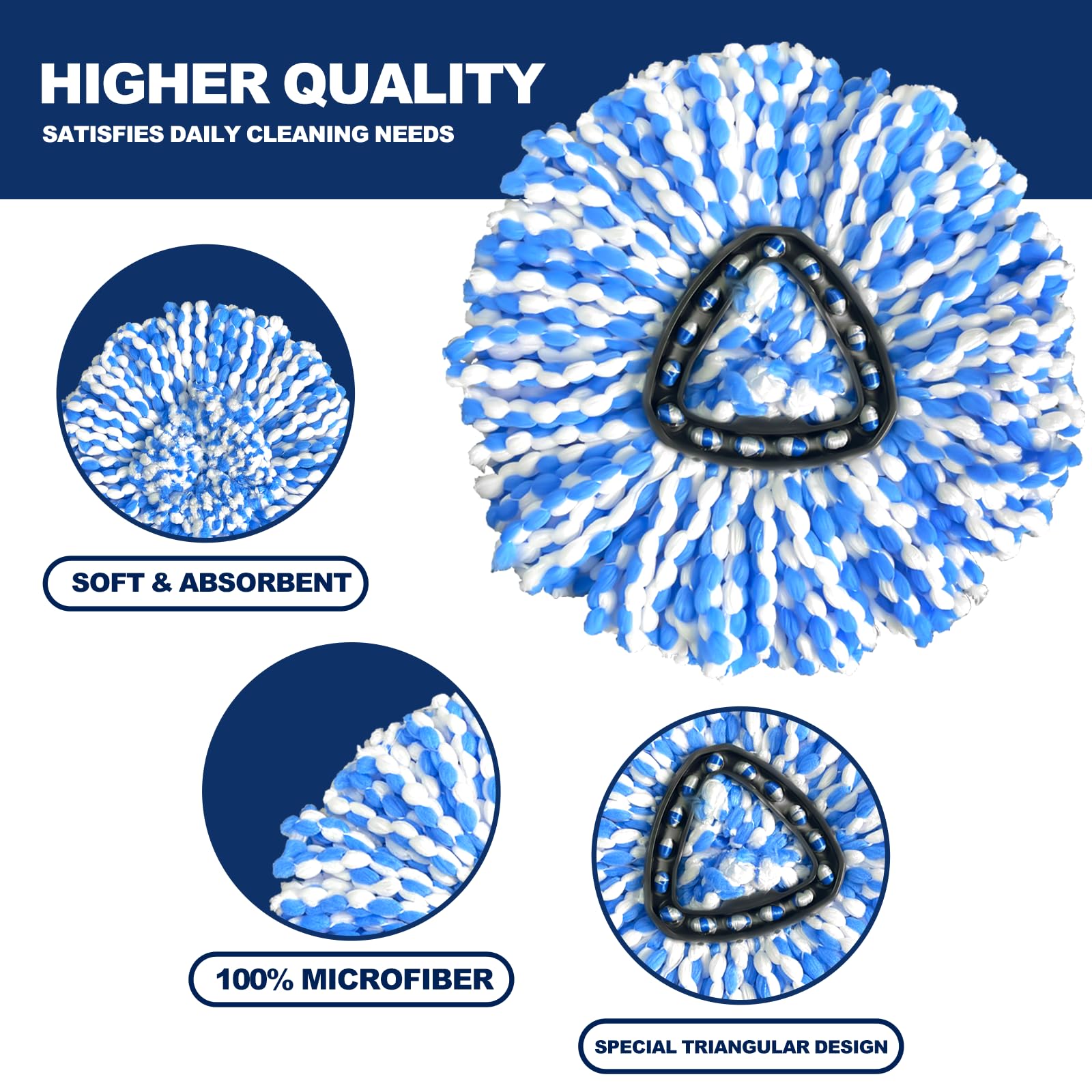 Spin Mop Replacement Head for Ocedar RinseClean 2-Tank System, 3 Pack Mop Head Replacement, Microfiber, Machine Washable, Easy to Replace and Deep Cleaning (NOT for 1-Tank System)