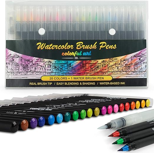 Artists Watercolour Brush Pens Set, 20 Vibrant Colours, Premium Real