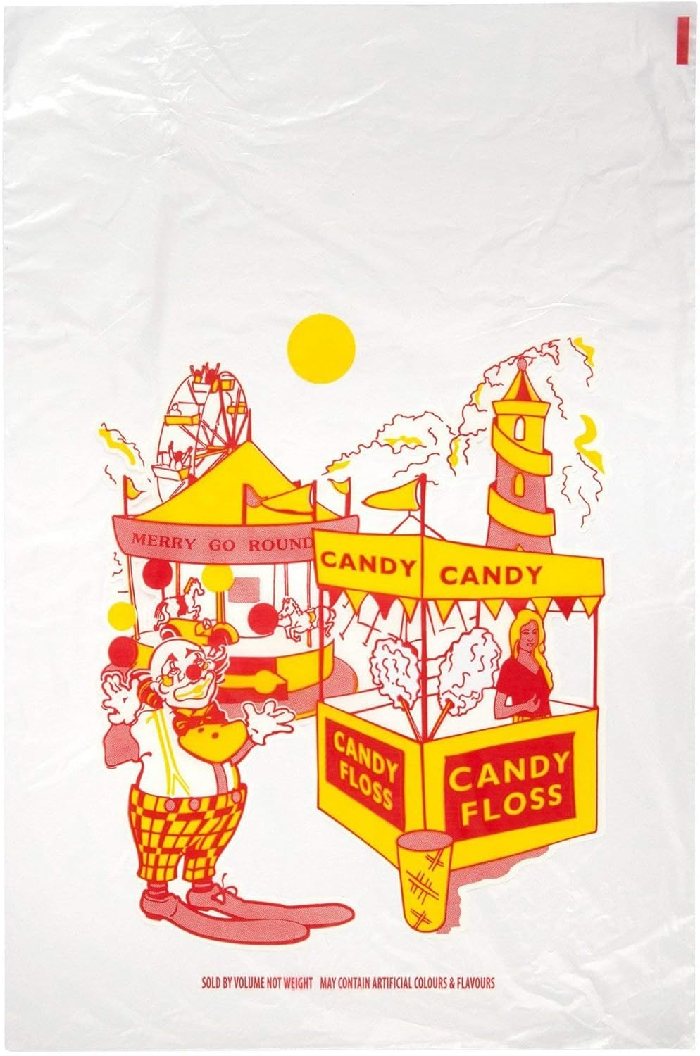 Fluffl Candy Floss Bags - 1000 Funfair Illustrated Clear, Disposable Plastic Treat Bags - Fold Top Closure - 46cm x 30cm