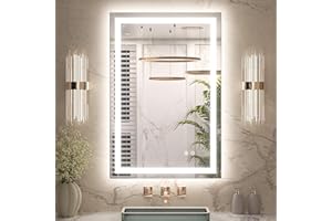 Keonjinn 24" x 36" Lighted Mirror for Bathroom Wall, LED Mirror with Frontlit & Backlit, Dimmable 3-Color Lights, HD Tempered Glass, UL-Listed LED Driver