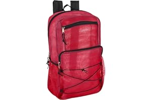 TRAIL MAKER Deluxe See Through Mesh Backpack with Bungee Cord & Adjustable Padded Straps for Swimming, Travel (Red)