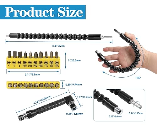 Joyangy 90-Degree Right Angle Driver Kit, Flexible 11.6" Screwdriver