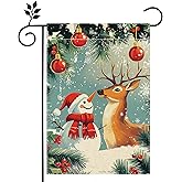 Winter Snowman Garden Flag for Outside Christmas Reindeer Snowflake Welcome Yard Flag 12x18 Inch Double Sided Burlap Holiday Farmhouse Outdoor Flag Home Decoration