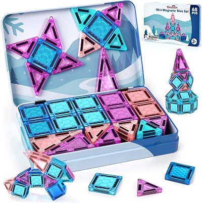 Dreamon 68 PCS Mini Magnetic Tiles Set Ice & Snow Travel Box