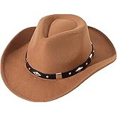 JOYEBUY Classic Wide Brim Women Men Western Style Cowboy Cowgirl Hats with Buckle Belt