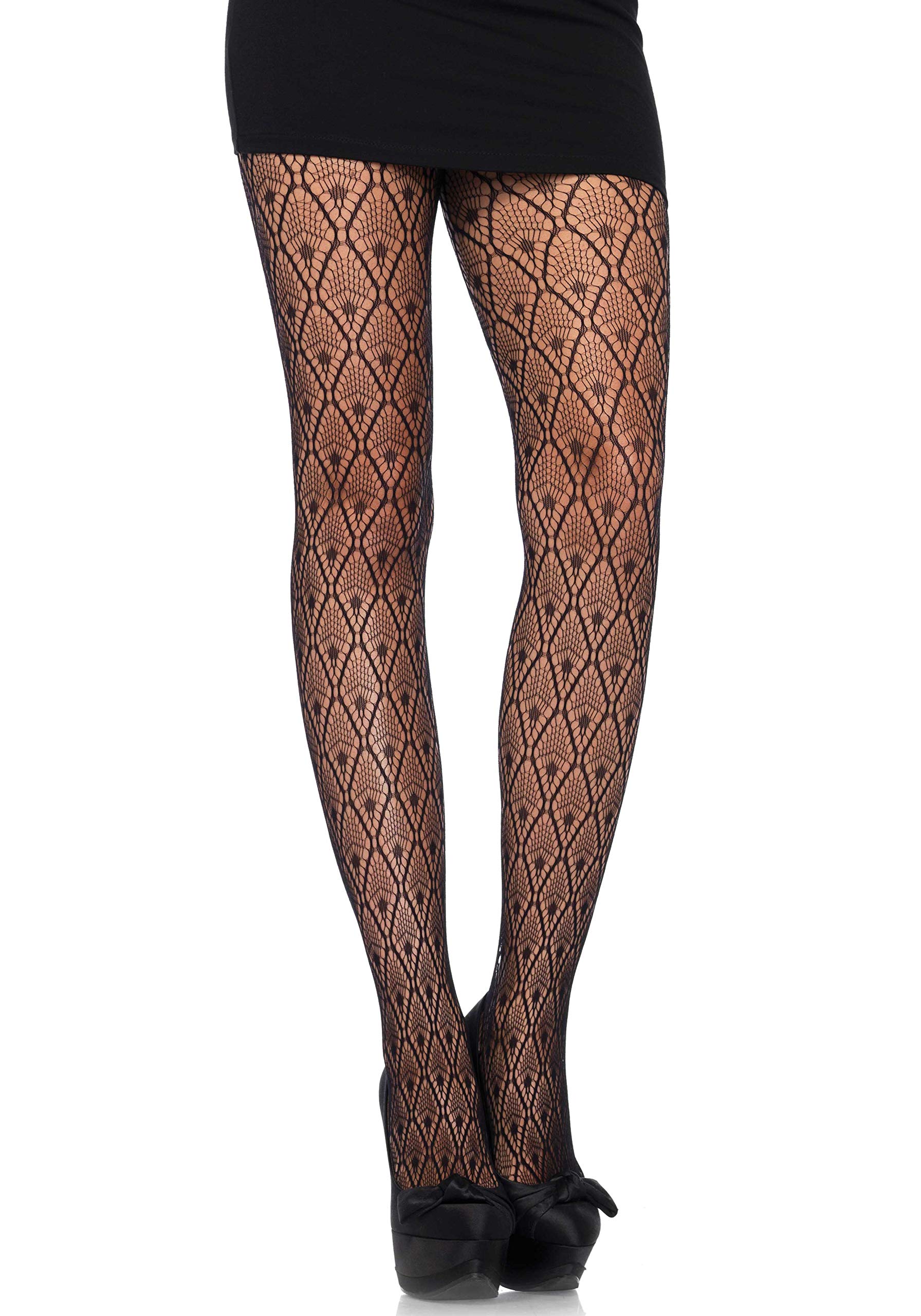 LEG AVENUE 9325 Decorated Lace Pantyhose, Black