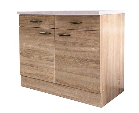 Flex-Well Küchenschrank HERNE | Unterschrank | 2-türig, 2 Schubladen | Breite 100 cm | Eiche Sonoma