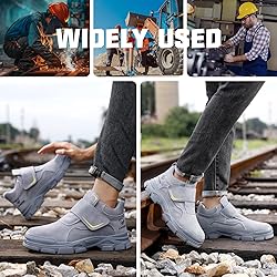 GLANOUDUN Steel Toe Boots for Men Grey Slip On