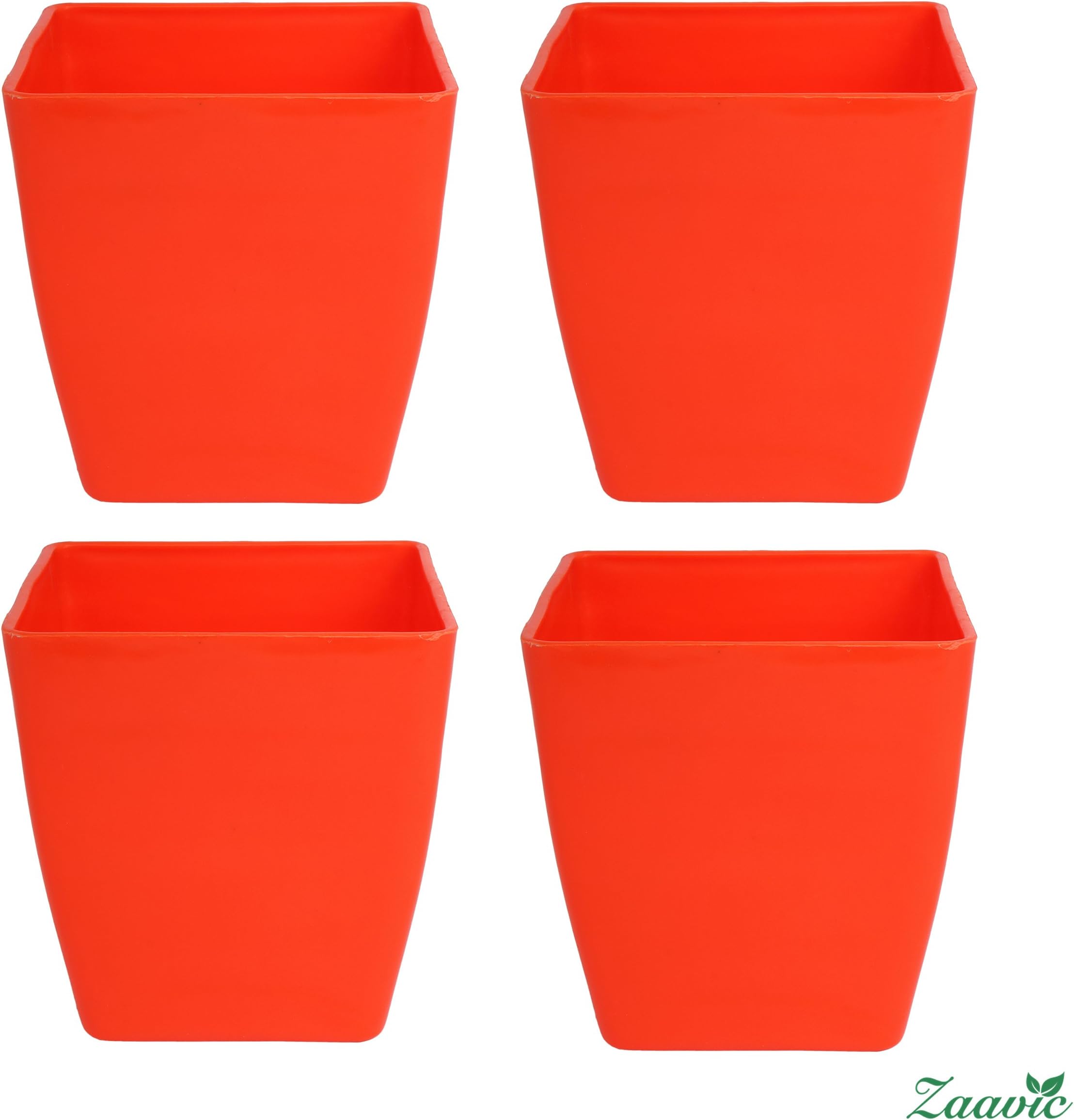 Zaavic Multi Color 5" Square Light Weight Plastic Pots (Set of 4, Color - Orange)