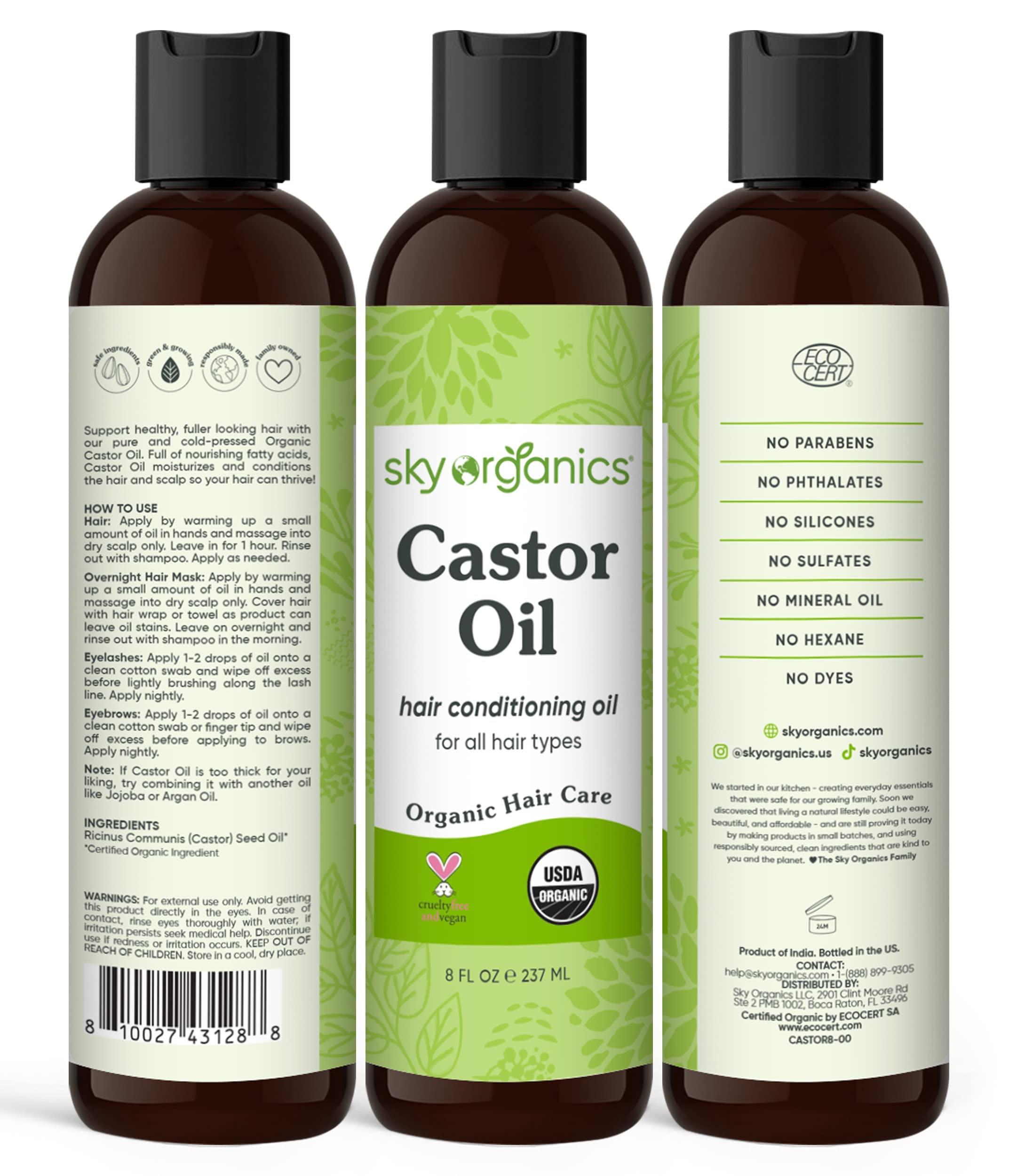 Sky Organics Organic Castor Oil (16 oz), USDA Certified Organic, 100