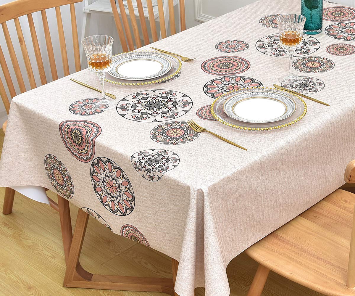 Yofori Table Cloth Plastic Tablecloth Wipeable PVC Wipe Clean WaterProof Table Cover (Flowers-2, 137x137cm)