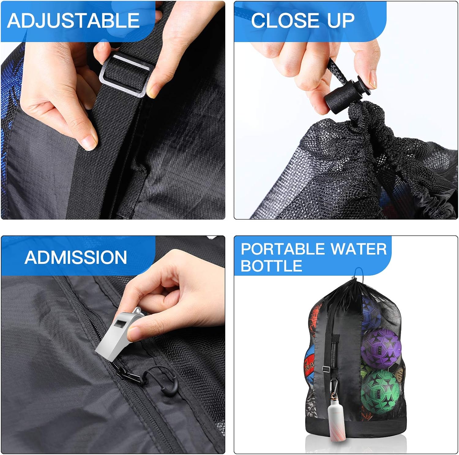 Extra Large Ball Bag, Duty Mesh Equipment Bag, Adjustable Shoulder and Portable Design Fit Adults and Kids, Large Front Pocket for Sporting Accessories, Best for Soccer Ball, Basketball, Swimming Gears : Clothing