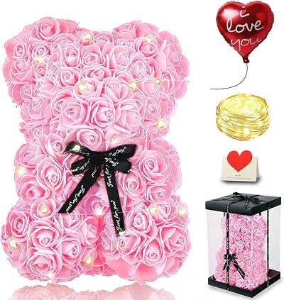 Touloube Rose Bear Gift for Her Roses Teddy Bear with Box and Card
