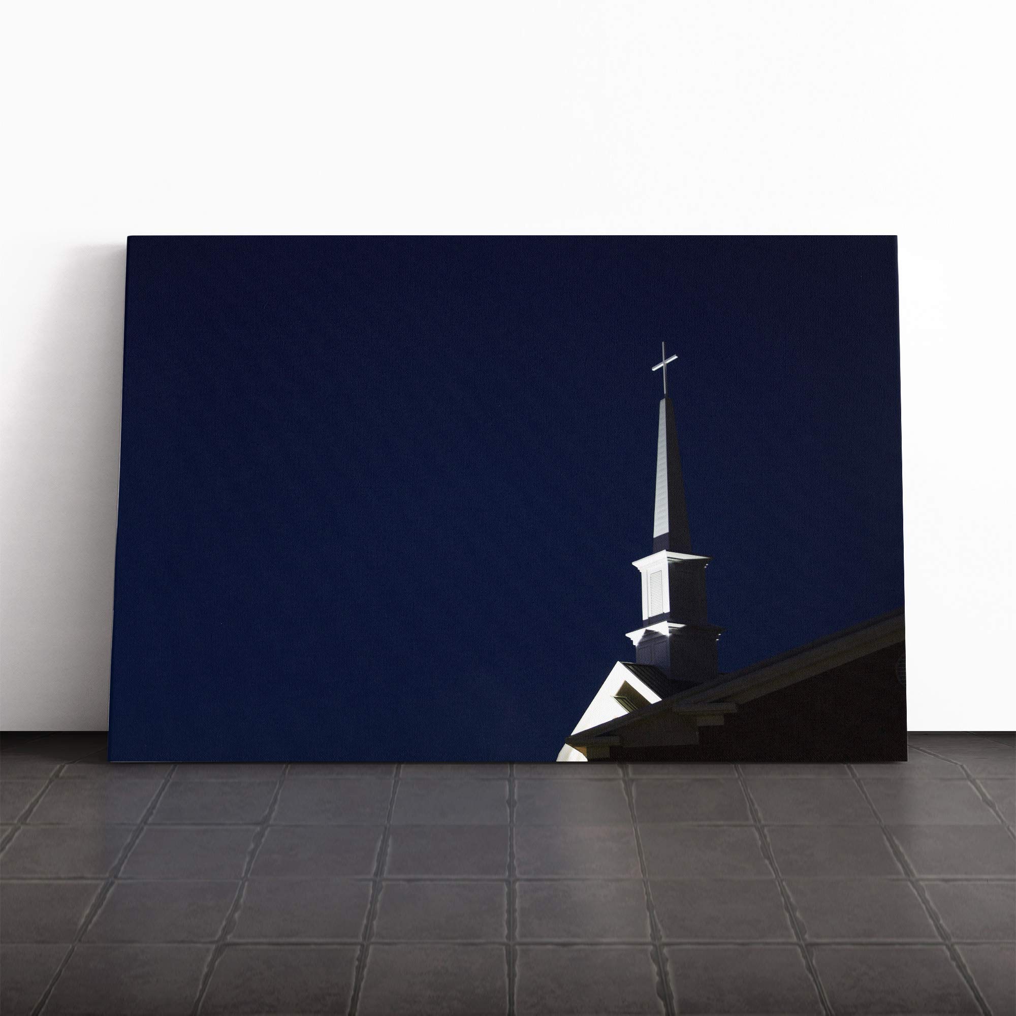 Architecture Steeple of a Church Canvas Print | Gallery Wrapped 30mm Frame Wall Art | 20x14 inches | Ready to Hang | Modern Cityscape Picture | Living Room Bedroom Lounge Office