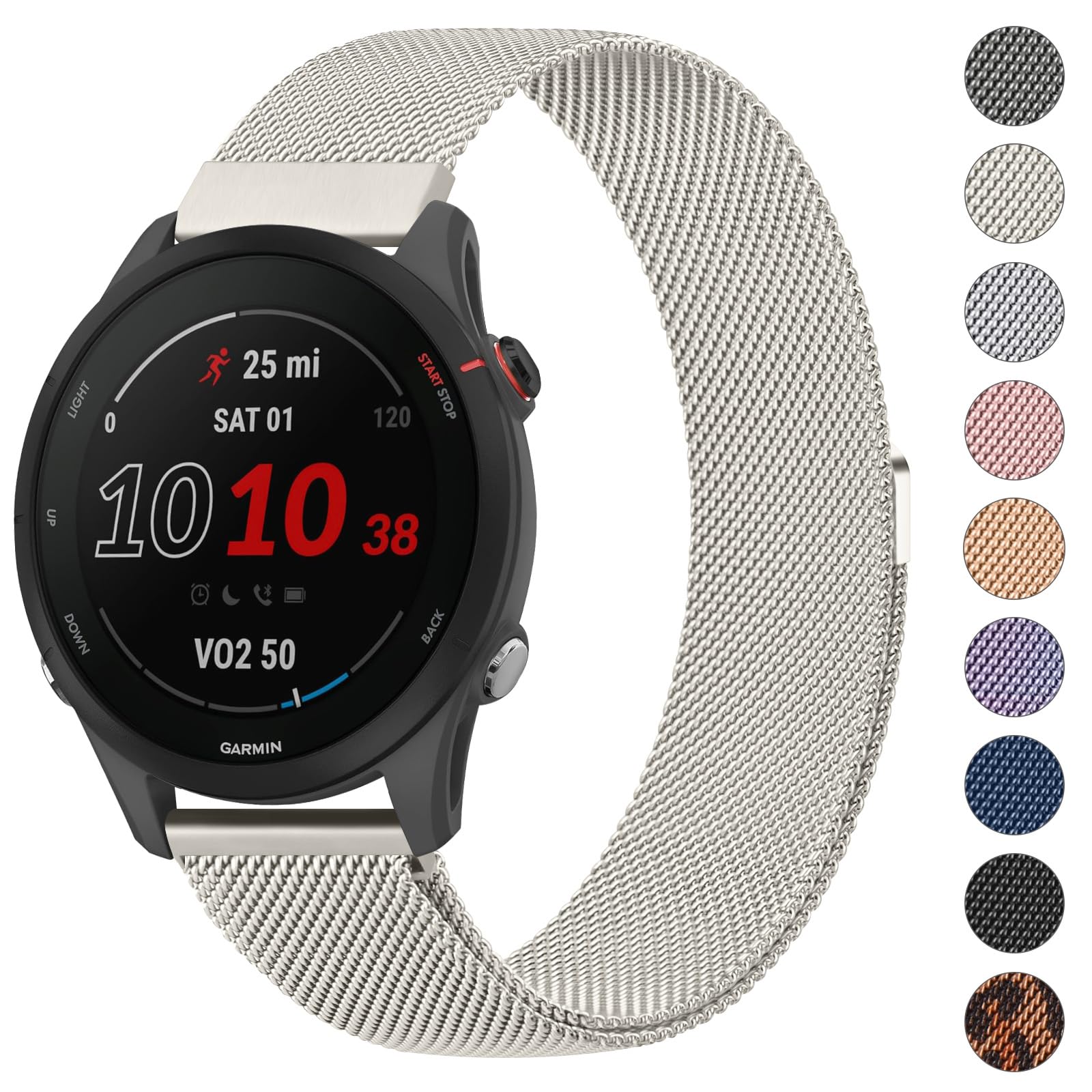 Metal Strap for Garmin Forerunner 255 Watch Strap/265 Strap, Vivoactive 4, Venu 2/Venu 3, Stainless Steel Bracelet Replacement Band with Enhanced Magnet (Starlight)