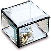 Utopz Retro Clear Glass Box Keepsake Jewelry Trinket Boxes Home Decor, Beveled Glass Display Box, 3.75x3.75x3 in