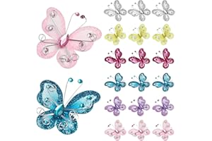 PRETYZOOM 36pcs Organza Rhinestone Butterfly Decors DIY Craft Appliques for Wedding Party Home Decoration