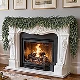 PABREY 2 Pcs 9 FT Realistic Artificial Cedar Garlands, Real Touch Faux Thick Christmas Green Cedar Garlands for Mantle Table Stairs Wall Outdoor Indoor Christmas Decorations