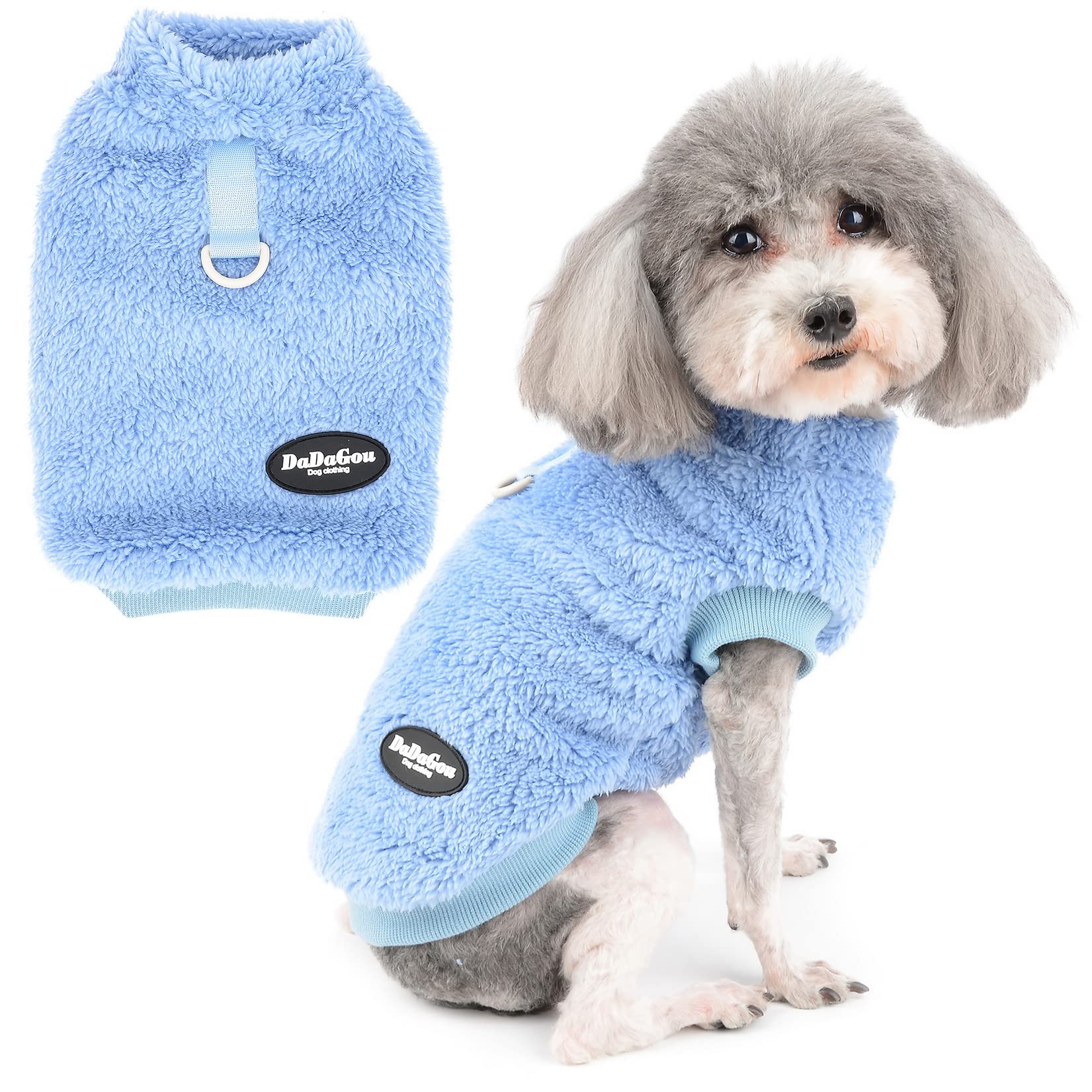 Zunea Fleece Dog Jumper Winter Warm Sweater Jacket Coat for Small Dogs Soft Fuzzy Puppy Clothes with D-Ring for Harness Lead Pullover Cold Weather Pet Girl Boy Apparel for Chihuahua Cats Darkblue S