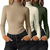Ficerd 3 Pack Women's Ribbed Thermal Turtleneck Tops Long Sleeve Stretch Shirts Knitted Fitted Lightweight Base Layer