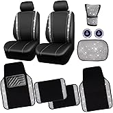 CAR PASS Rhinestone Bling Diamond Car Seat Covers Leather Shining Car Floor Mats Carpet Waterproof Anti-Slip Nibs Car Accessories Interior Sets for Women Silver Glitter White Sparkly Crystal