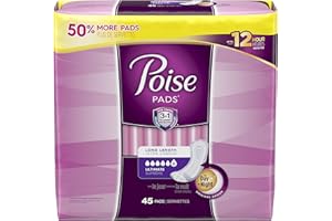 Poise Incontinence Pads & Postpartum Incontinence Pads, 6 Drop Ultimate Absorbency, Long Length, 45 Count, Packaging May Vary
