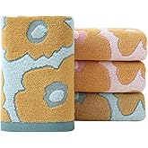 Pidada Hand Towels Set of 4 Floral Pattern 100% Cotton Absorbent Soft Decorative Towel for Bathroom (Aqua Blue & Pink)