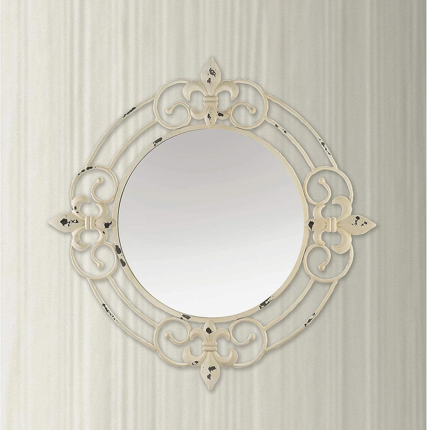 Vintage Round Mirror Antique White Hooks Included Home & Kitchen