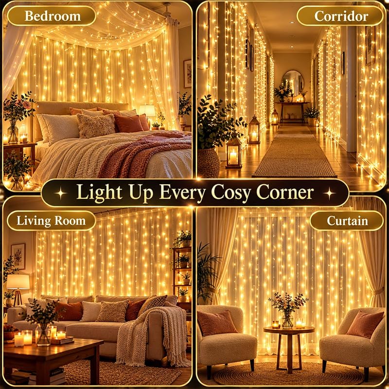 Cortina de luz com ficha, 6Mx3M 600LED Branco Quente — foto 3 de 8