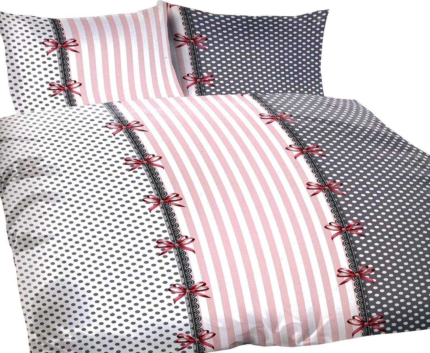 3 Teilige Bettwasche 200x200 2x Kissenbezug 80x80 Mikrofaser Rosa Weiss Schleife Und Punkte Amazon De Kuche Haushalt
