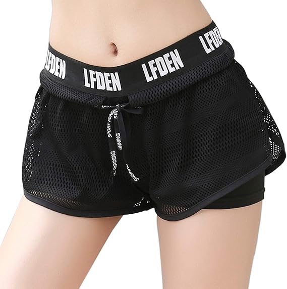 Amazon 緑国国際 ショートパンツ 短パン スポーツパンツ フィットネスパンツ レディース メッシュ 吸湿速乾 通気 弾性ウエスト 2点裏地付き 偽二着 おしゃれ フィットネス ホットパンツ ヨガ トレーニング ショーパン フィットネス トレーニング ショート ハーフ