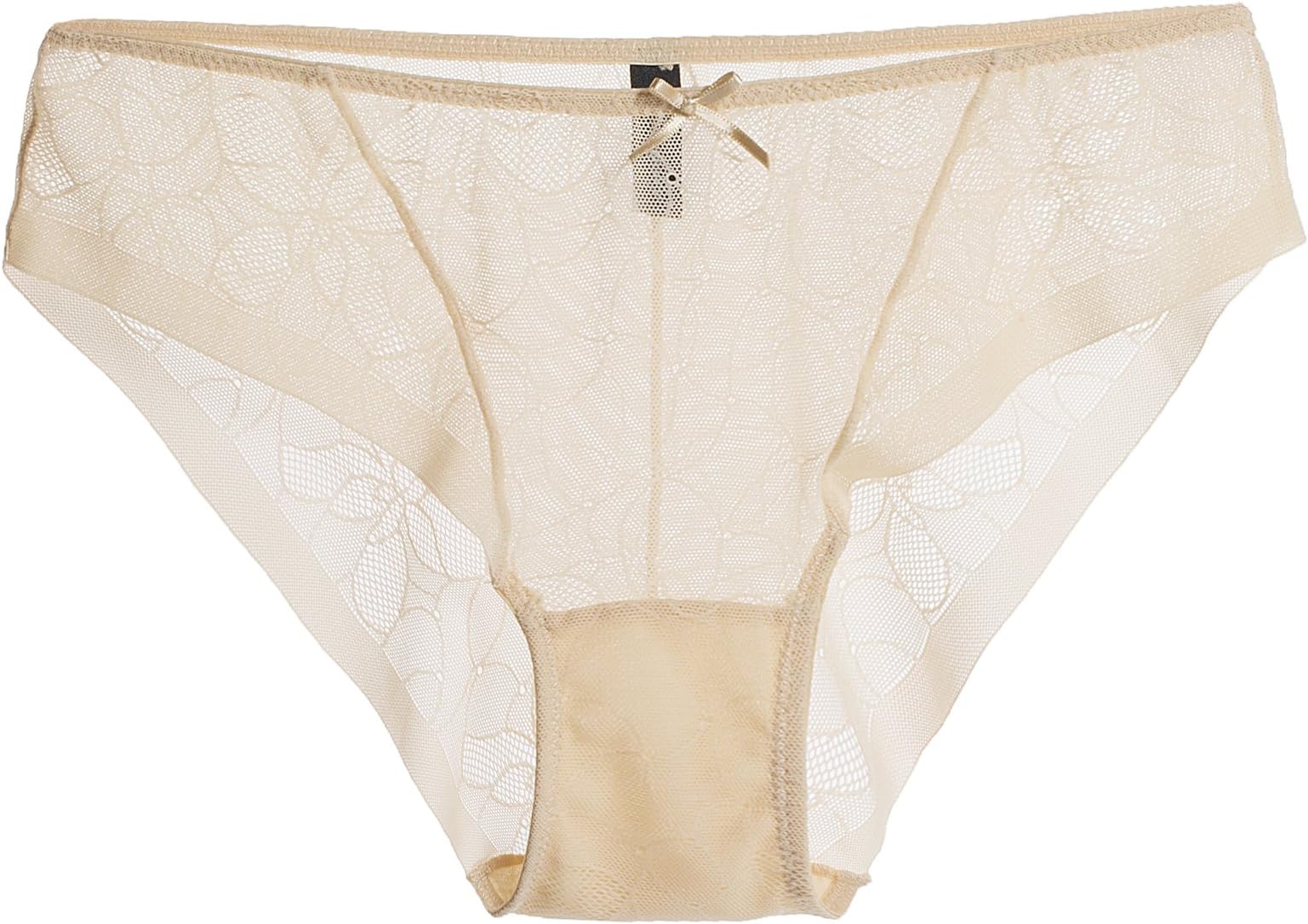 Annajolly Women's Lace Low Rise Transparent Hipster Panties Apricot Large