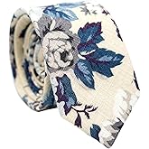 BELLUNO Cotton Floral Tie for Men, Skinny Flower Necktie for Wedding, Party, Activities, Cotton Slim Tie + Gift Box
