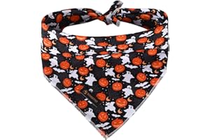 DOGWONG Halloween Dog Bandana, Cotton Washable Soft Dog Scarf Halloween Ghost Dog Bib Scarf Boy Girl Bandana Square Adjustable Dog Bandanas for Small Medium Large Dogs