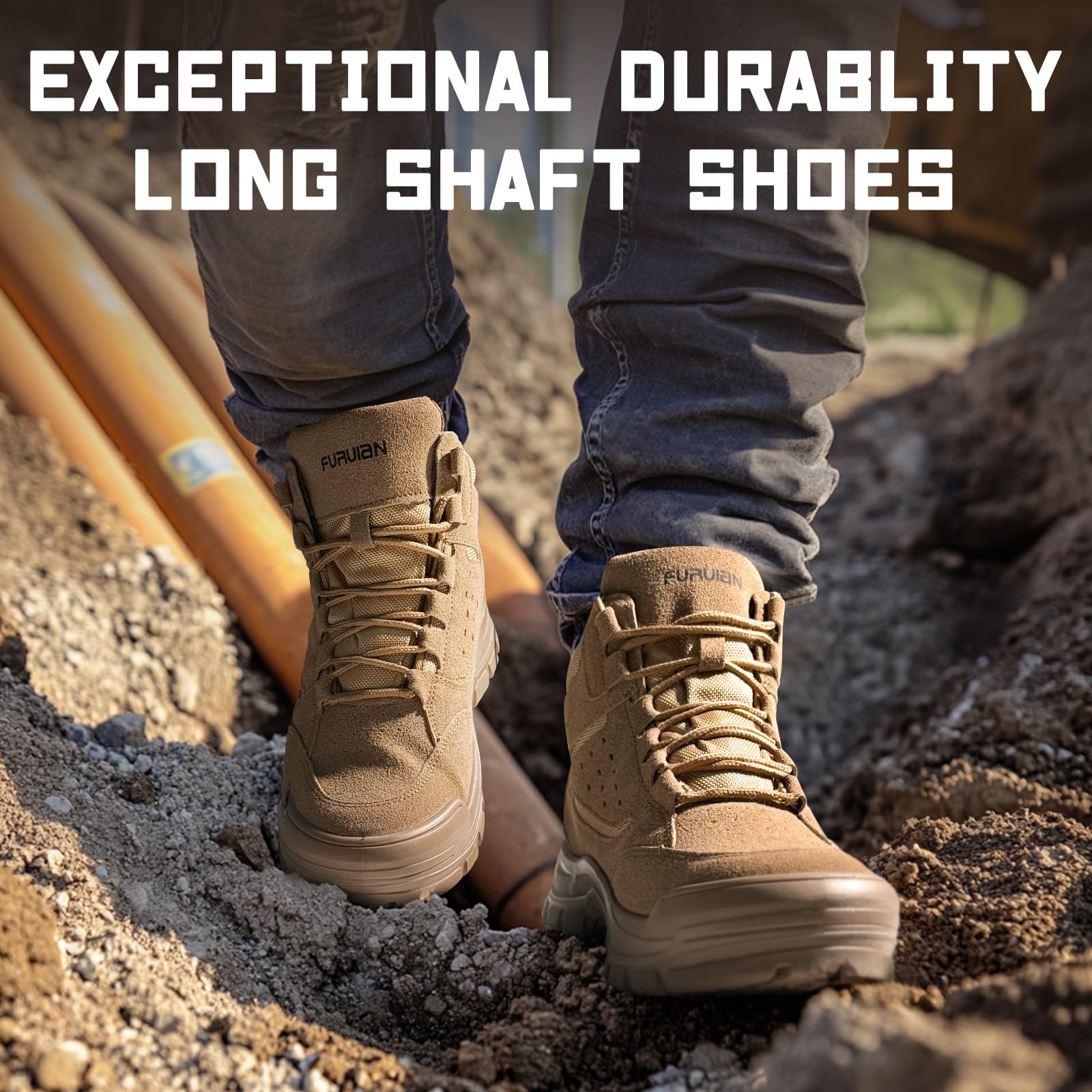 Furuian Steel Toe Boots for Men Women Comfortable Lightweight Work Boots for Men Slip Resistant High Top Steel Toe Safety Shoes Puncture Proof Indestructible Construction Shoes