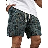 VIPWOLF Men's Floral Shorts Vintage Drawstring Waist Beach Vacation Summer Shorts