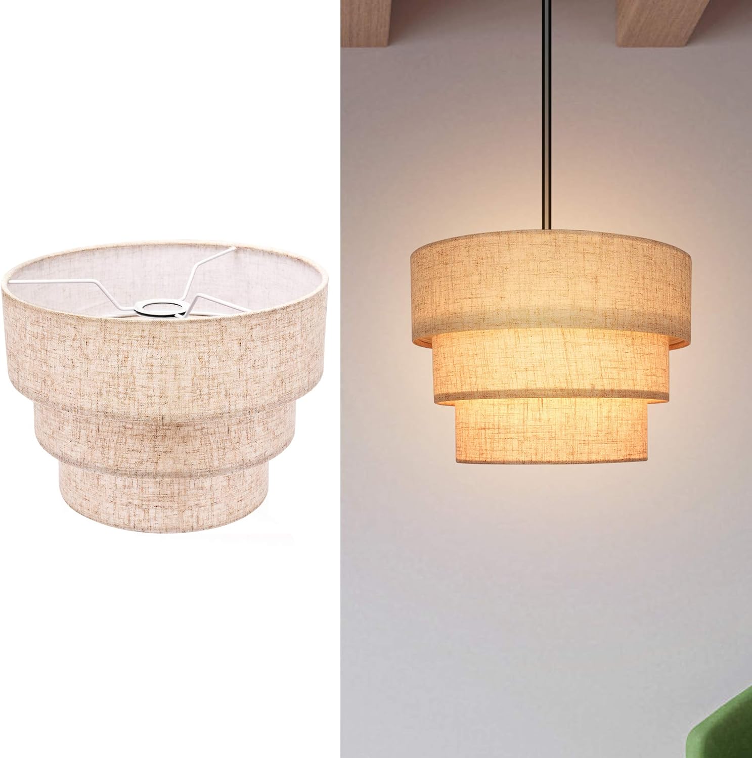 EDISLIVE 3-Tier Drum Linen Lamp Shade for Pendant Lamp Floor Lamp