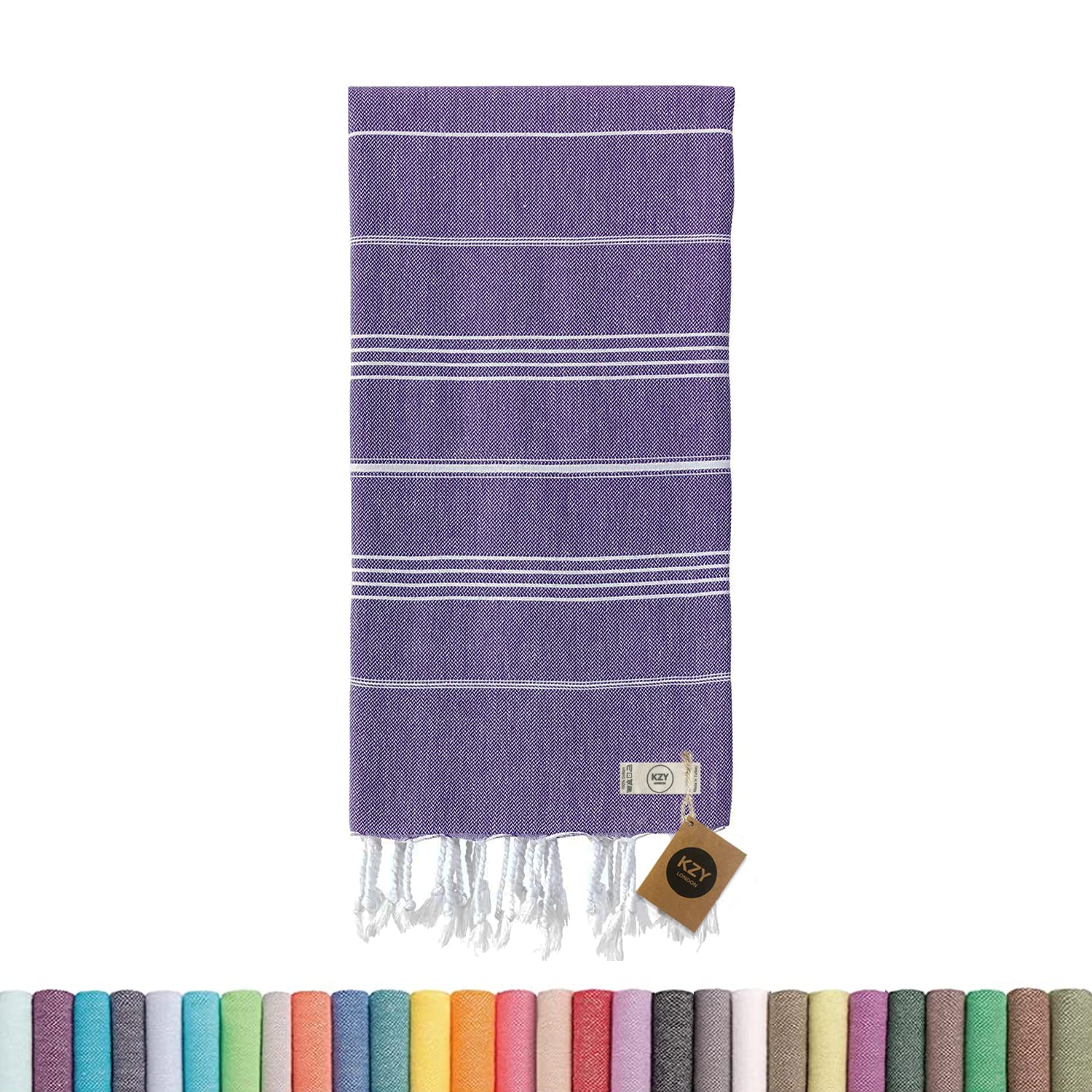 KZY LONDON Beach Towel - Large Turkish Beach Towels for Camping, Swimming, Bath, Gym - Quick Dry, Super Absorbent, Lightweight, Cotton 90x180cm Hammam Towels for Adults (Purple)