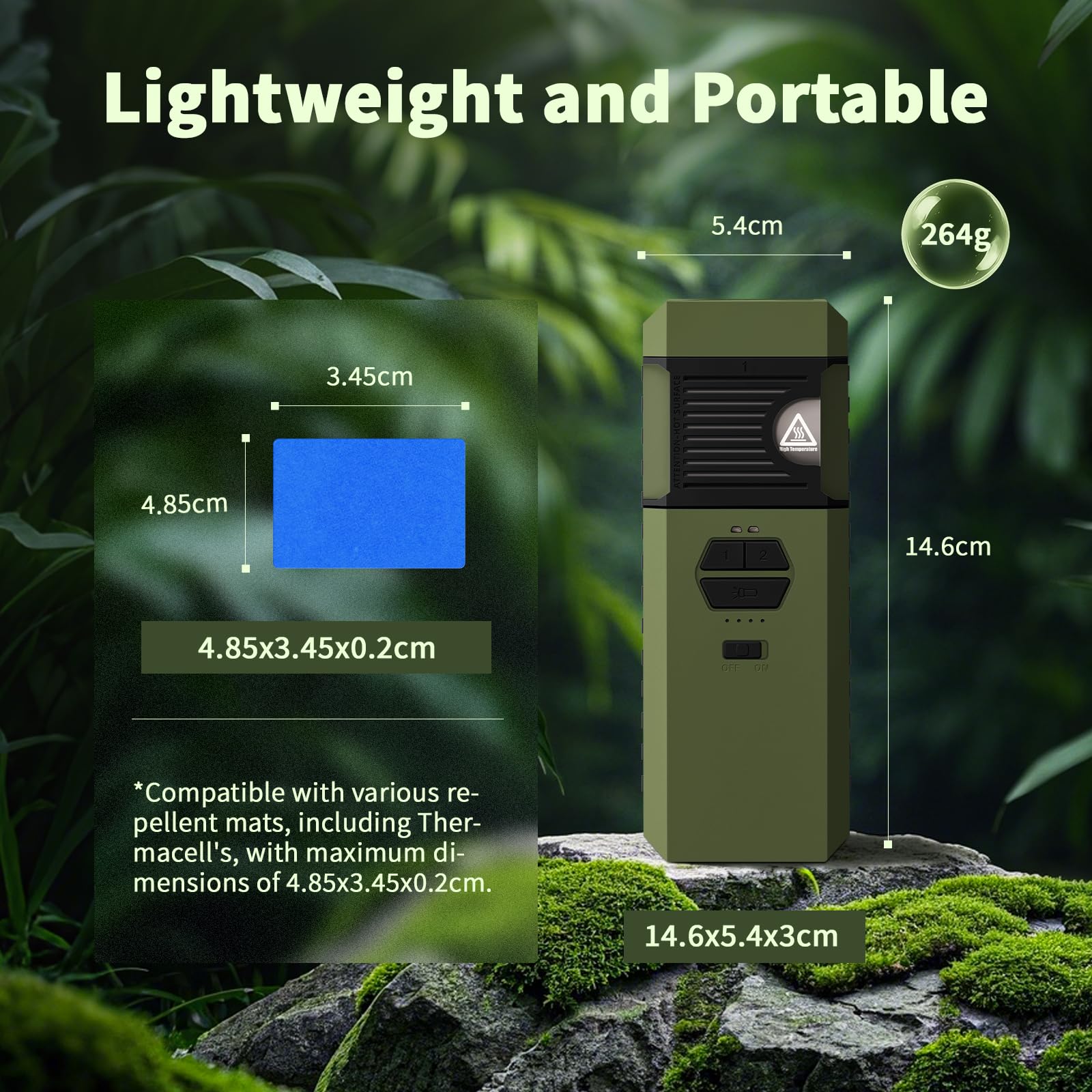 WhiteRhino 3-IN-1 Outdoor Mückenschutz mit Taschenlampe, Elektrisch Mückenschutz mit Beidseitiger Heizung, IP67 Wasserdicht, 9000mAh Akku, für den Außenbereich, Terrasse, Hof, Reisen (Grün) 6