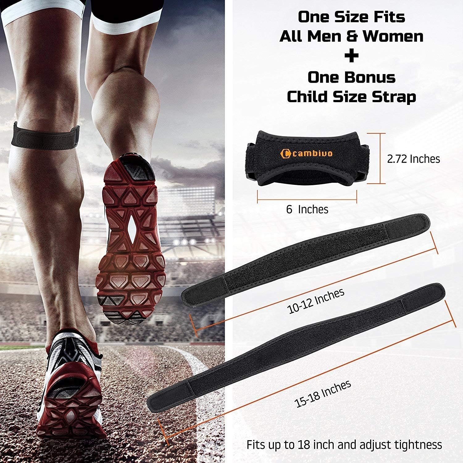 CAMBIVO 2 Pack Patella Tendon Knee Strap, Knee Support Brace for Women Men Adjustable Band for Hiking Soccer, Basketball - Image 3