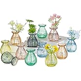 Hewory Small Bud Vases for centerpieces: 12 Pcs Glass Colored Vase for Flowers - Mini Ribbed Vases for Wedding Baby Bridal Shower Events Decorations