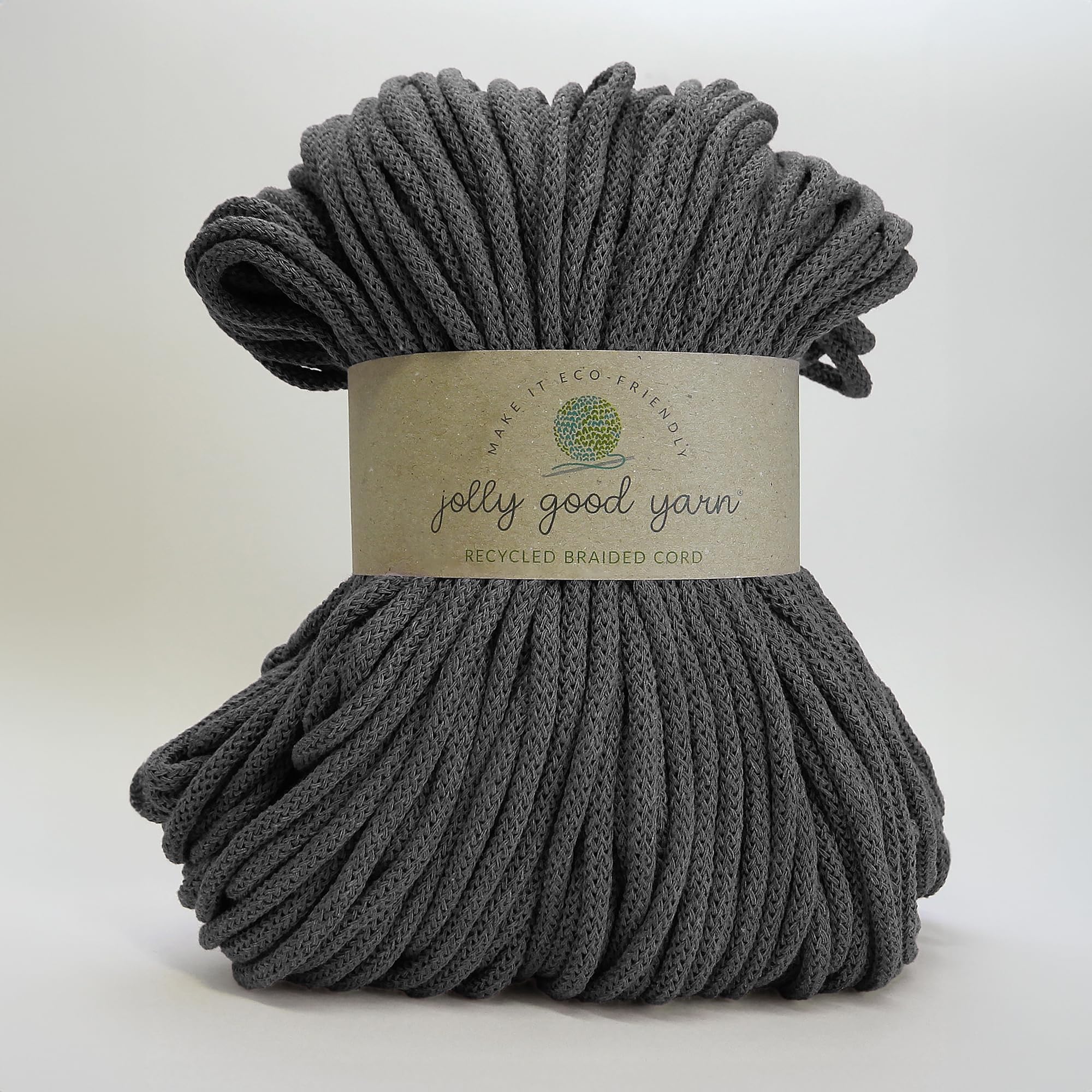 5mm Braided Macrame Cord Rope by Jolly Good Yarn, Soft Recycled Cotton, 100m (500g), Wall & Plant Hangers, Textile Jewellery, Decorations (Copplestone Grey)