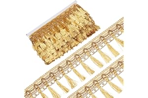 letsinstyle 13 Yards Gold Fringe Tassel Trims, 2.4 Inch Width Polyester Fibre Fringe lace Trim, Metallic Braided Edging Chain