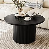 MAISONARIA Black Round Coffee Table with Metal Frame, 35.4" Coffee Tables for Living Room, Circle Wood Accent Center Table for Apartment
